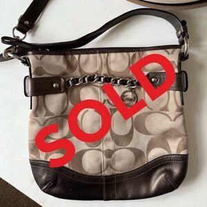 Authentic Coach Logo Crossbody Brown Handbag Leather & Fabric